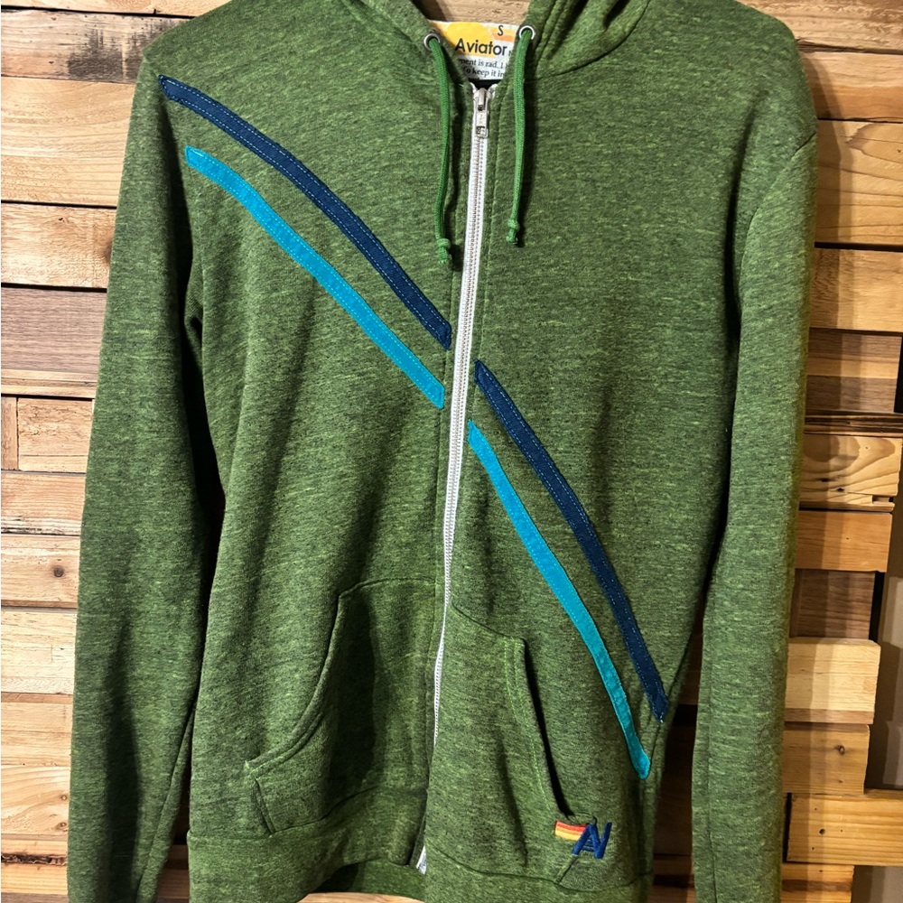 Aviator Nation PRAY FOR SNOW Full Zip Hoodie Sweatshirt Green Small